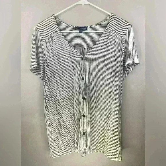 Cable & Guage Women's Black and White Short Sleeve Button Up Shirt Size L - Picture 1 of 11